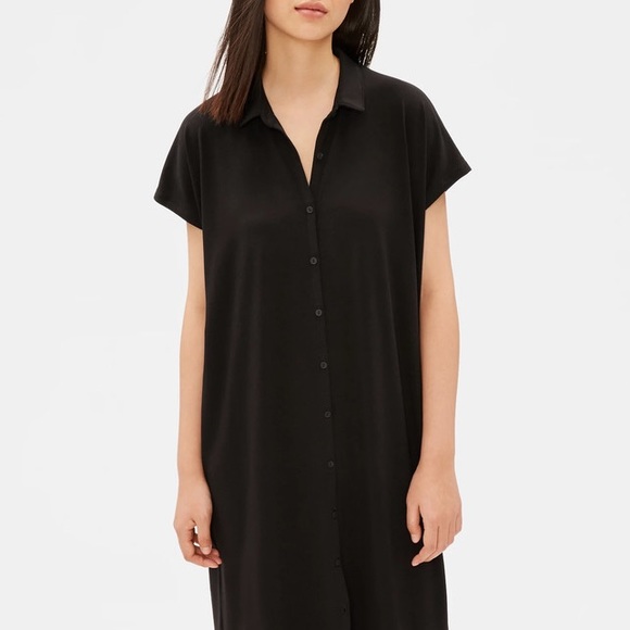 Eileen Fisher Dresses & Skirts - Eileen Fisher Black Button Down Tencel Jersey Shirt Dress XS